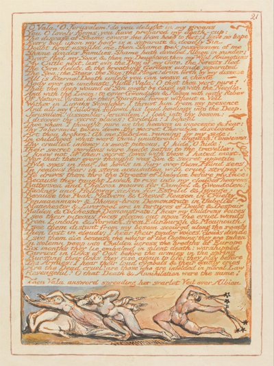 Jerusalem, Plate 21, O Vala! O Jerusalem by William Blake